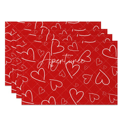 Aperturee - Aperturee Line Hearts Red Valentines Day Set Of 4 Placemats