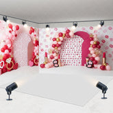 Aperturee - Aperturee Lipstick Kiss Marks Room Set Backdrop Red Pink Balloons and Diamond Ring Spa Party Background