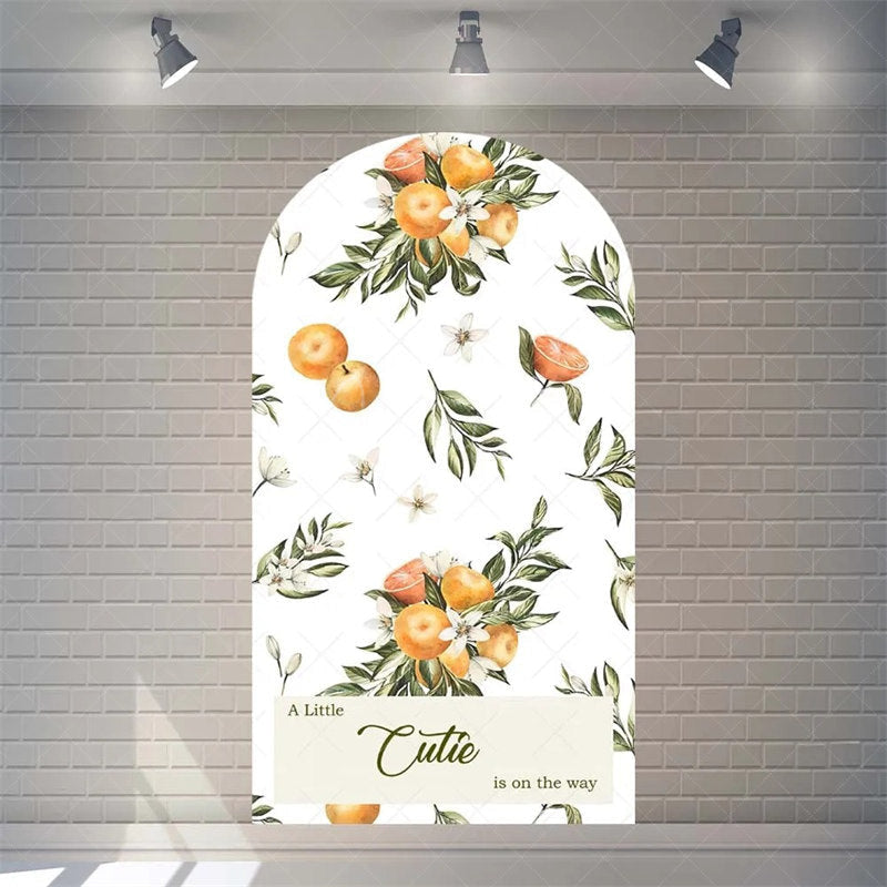 Aperturee - Aperturee Little Cutie Is On The Way Baby Shower Arch Backdrop Fruit Orange With Leaves Vibrant Party Decor