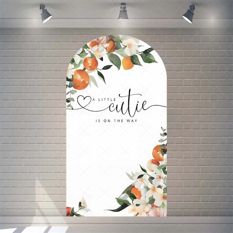 Aperturee - Aperturee Little Cutie Is On The Way Baby Shower Arch Backdrop Fruit Orange With Leaves Vibrant Party Decor