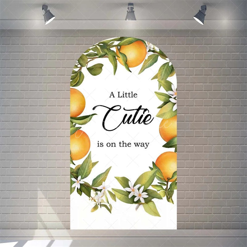 Aperturee - Aperturee Little Cutie Is On The Way Baby Shower Arch Backdrop Fruit Orange With Leaves Vibrant Party Decor