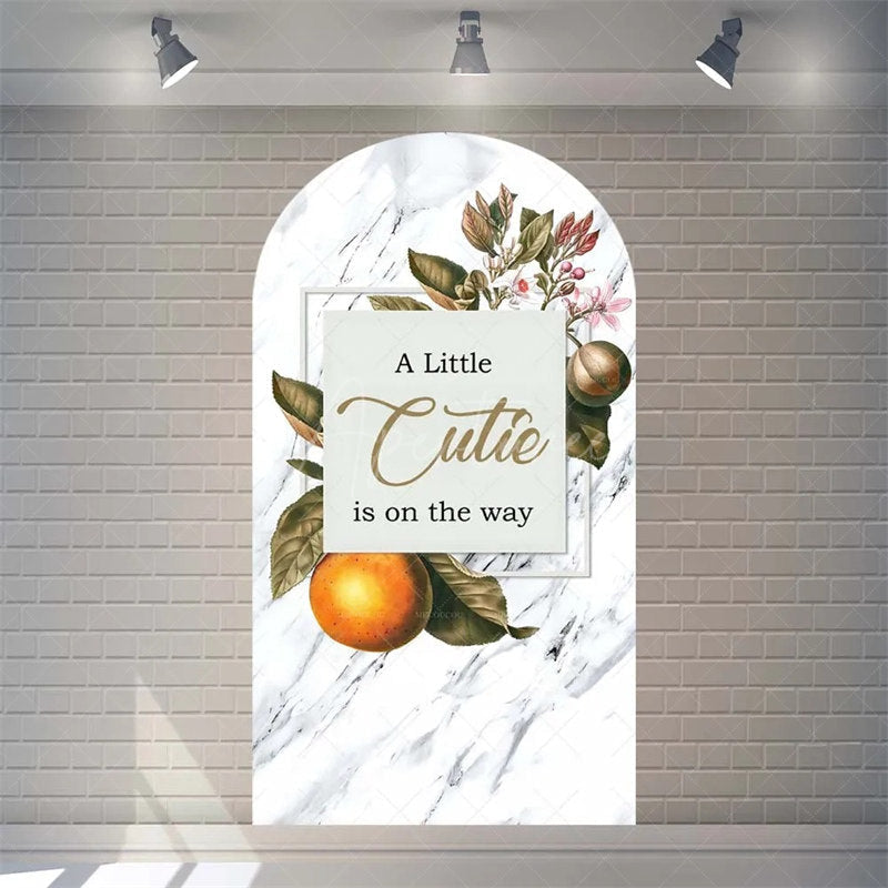 Aperturee - Aperturee Little Cutie Is On The Way Baby Shower Arch Backdrop Fruit Orange With Leaves Vibrant Party Decor