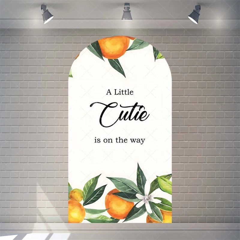 Aperturee - Aperturee Little Cutie Is On The Way Baby Shower Arch Backdrop Fruit Orange With Leaves Vibrant Party Decor