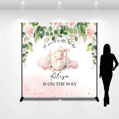 Aperturee - Aperturee Little Lamp Floral Custom Name Baby Shower Backdrop