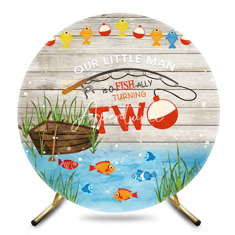 Aperturee - Aperturee Little Man Wood Fishing Round 2nd Birthday Backdrop