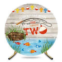 Aperturee - Aperturee Little Man Wood Fishing Round 2nd Birthday Backdrop