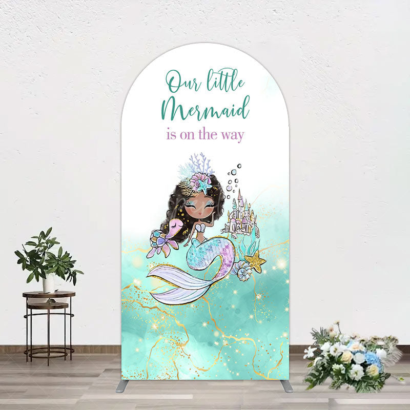 Aperturee - Aperturee Little Mermaid Aqua Green Baby Shower Arch Backdrop