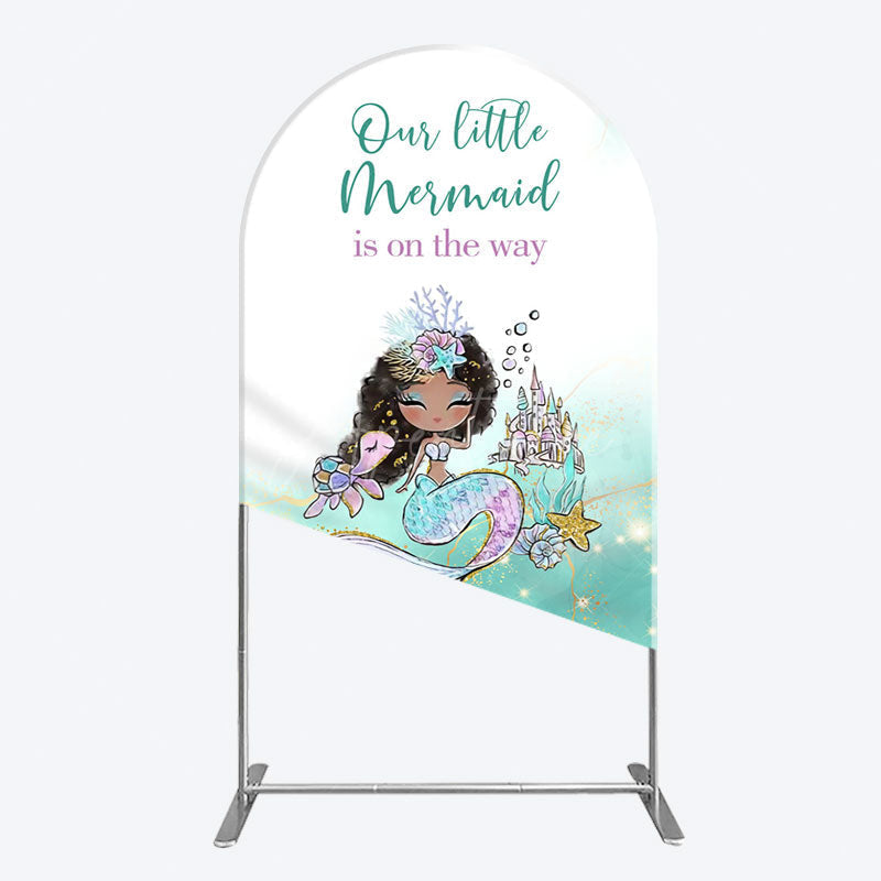 Aperturee - Aperturee Little Mermaid Aqua Green Baby Shower Arch Backdrop