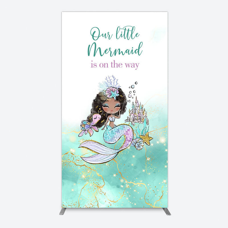 Aperturee - Aperturee Little Mermaid Aqua Green Baby Shower Rectangle Backdrop