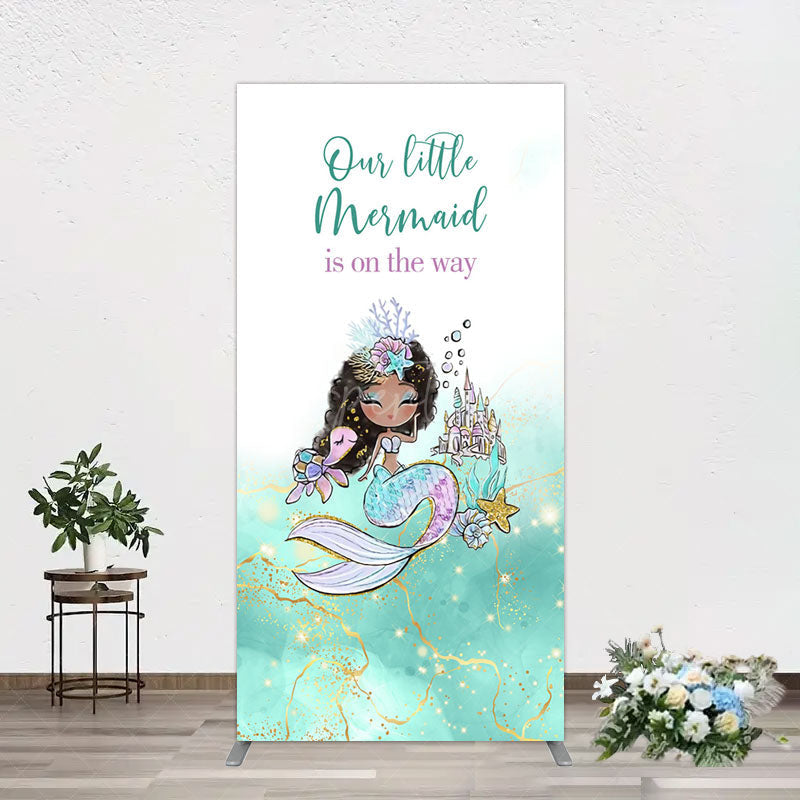 Aperturee - Aperturee Little Mermaid Aqua Green Baby Shower Rectangle Backdrop