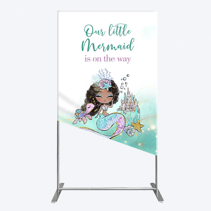Aperturee - Aperturee Little Mermaid Aqua Green Baby Shower Rectangle Backdrop