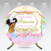 Aperturee - Aperturee Little Princess Baby Shower Round Backdrop African American Girl Unicorn