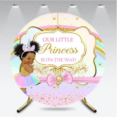 Aperturee - Aperturee Little Princess Baby Shower Round Backdrop African American Girl Unicorn