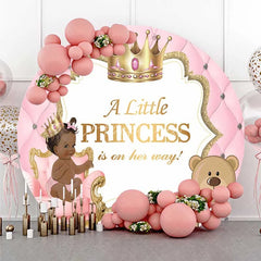 Aperturee - Aperturee Little Princess Round Backdrop Pink Tufted Wall with Royal Baby Girl and Teddy Bear Background