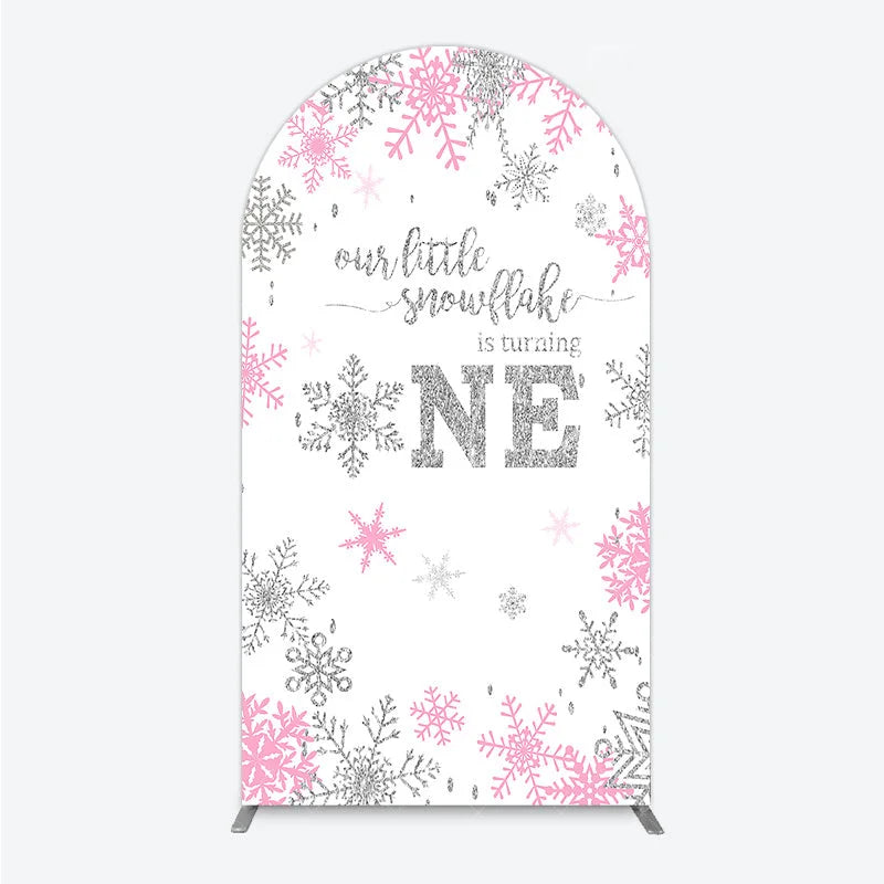Aperturee - Aperturee Little Snowflake 1st Birthday Arch Backdrop Pink Silver Winter Girl