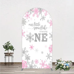 Aperturee - Aperturee Little Snowflake 1st Birthday Arch Backdrop Pink Silver Winter Girl