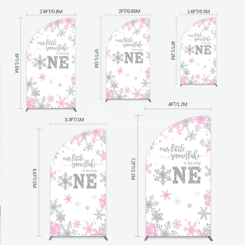 Aperturee - Aperturee Little Snowflake 1st Birthday Half Moon Arch Backdrop Pink Silver Winter Girl