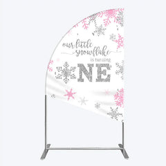 Aperturee - Aperturee Little Snowflake 1st Birthday Half Moon Arch Backdrop Pink Silver Winter Girl