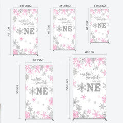 Aperturee - Aperturee Little Snowflake 1st Birthday Rectangle Backdrop Pink Silver Winter Girl