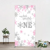 Aperturee - Aperturee Little Snowflake 1st Birthday Rectangle Backdrop Pink Silver Winter Girl