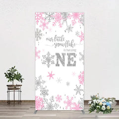 Aperturee - Aperturee Little Snowflake 1st Birthday Rectangle Backdrop Pink Silver Winter Girl