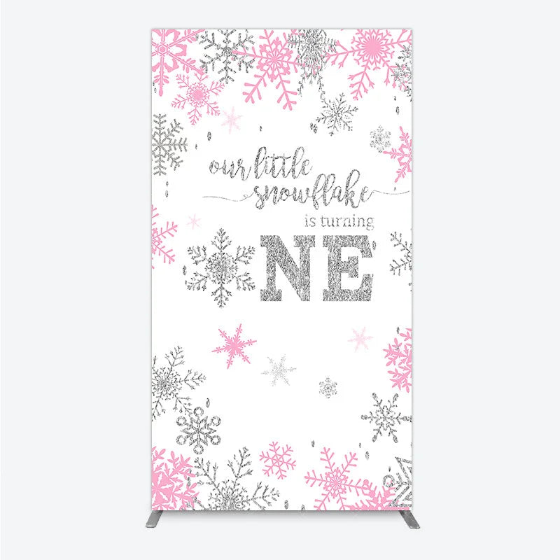 Aperturee - Aperturee Little Snowflake 1st Birthday Rectangle Backdrop Pink Silver Winter Girl