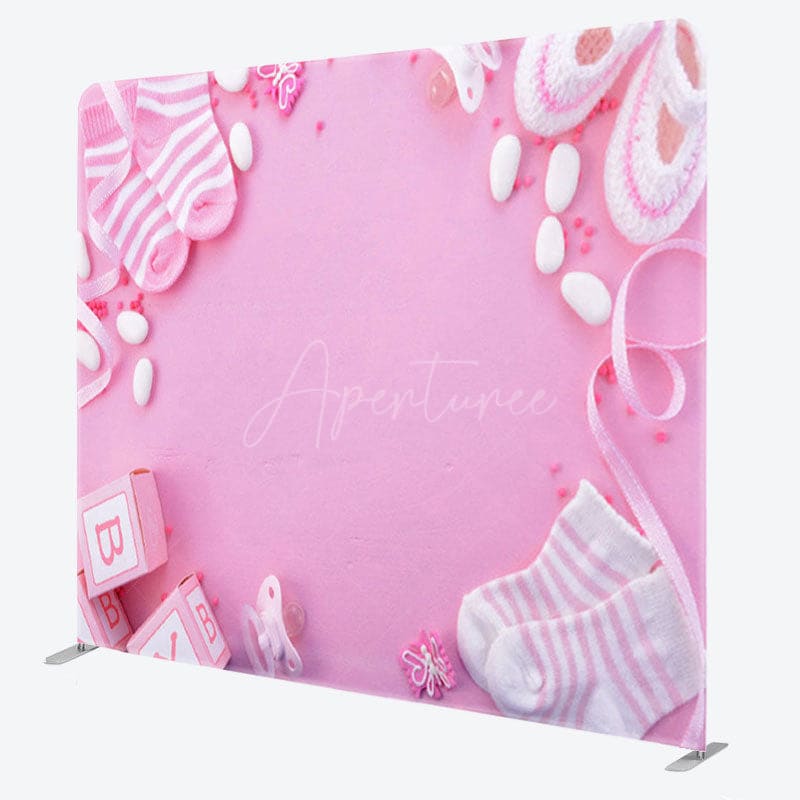 Aperturee - Aperturee Little Socks Shoes Pink Baby Shower Backdrop For Girls