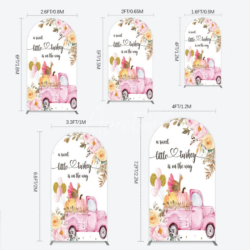 Aperturee - Aperturee Little Turkey Baby Shower Arch Backdrop Pink Truck Pumpkin Fall Party Decoration Thanksgiving Floral Background