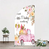 Aperturee - Aperturee Little Turkey Baby Shower Half Moon Arch Backdrop Pink Truck Pumpkin Fall Party Decoration Thanksgiving Floral