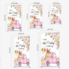 Aperturee - Aperturee Little Turkey Baby Shower Rectangle Backdrop Pink Truck Pumpkin Fall Party Decoration Thanksgiving Floral Background
