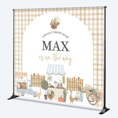 Aperturee Aperturee Locally Grown Baby Shower Backdrop Farmers Market and Vegetable Stand Personalized Little Sprout Welcome Sign