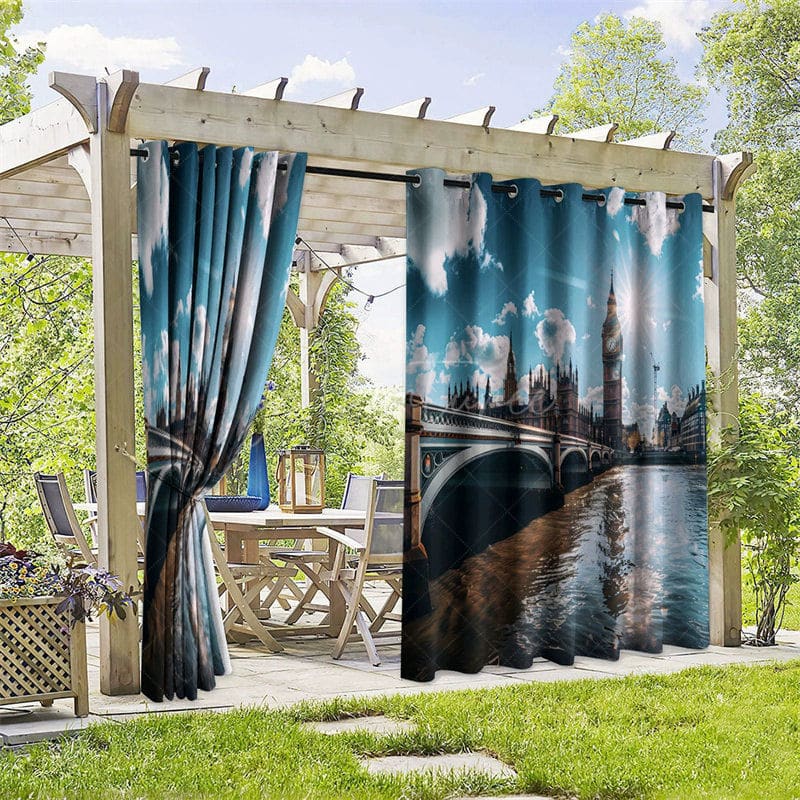 Aperturee - Aperturee London Bridge Waterproof Printed Outdoor Curtains