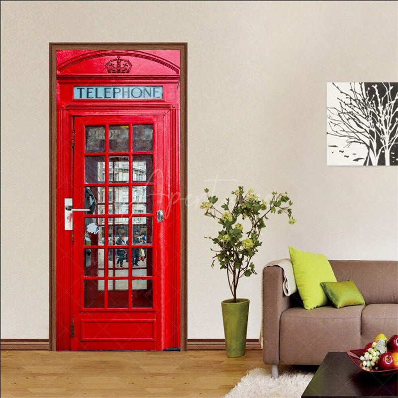 Aperturee - Aperturee London Red Phone Booth Mural Door Cover For Decor