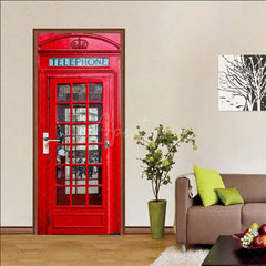 Aperturee - Aperturee London Red Phone Booth Mural Door Cover For Decor