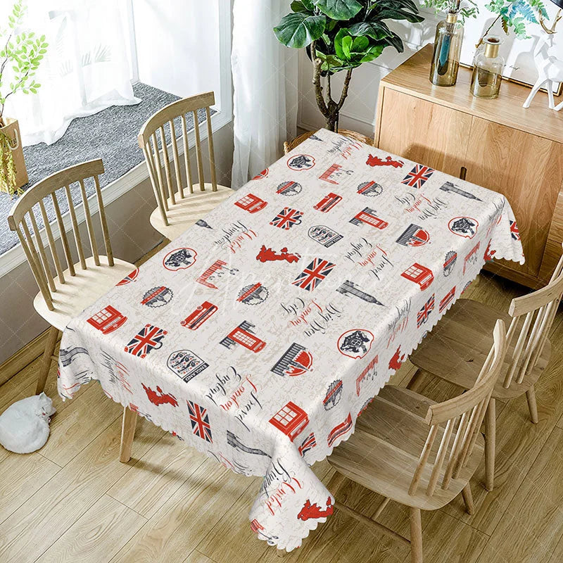 Aperturee - Aperturee London Travel Landmark Rectangle Tablecloth Union Jack Big Ben Red Bus British Theme Kitchen Dining Decor