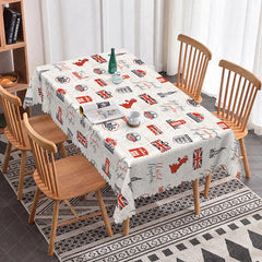 Aperturee - Aperturee London Travel Landmark Rectangle Tablecloth Union Jack Big Ben Red Bus British Theme Kitchen Dining Decor