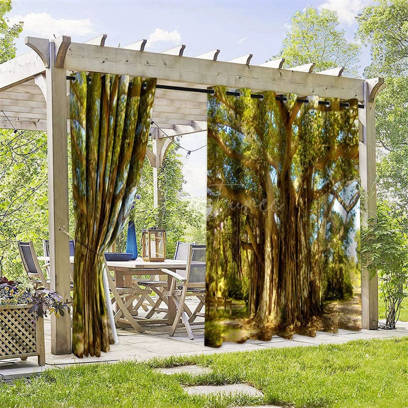 Aperturee - Aperturee Long Vine Tree Waterproof Printed Outdoor Curtains