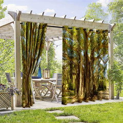 Aperturee - Aperturee Long Vine Tree Waterproof Printed Outdoor Curtains