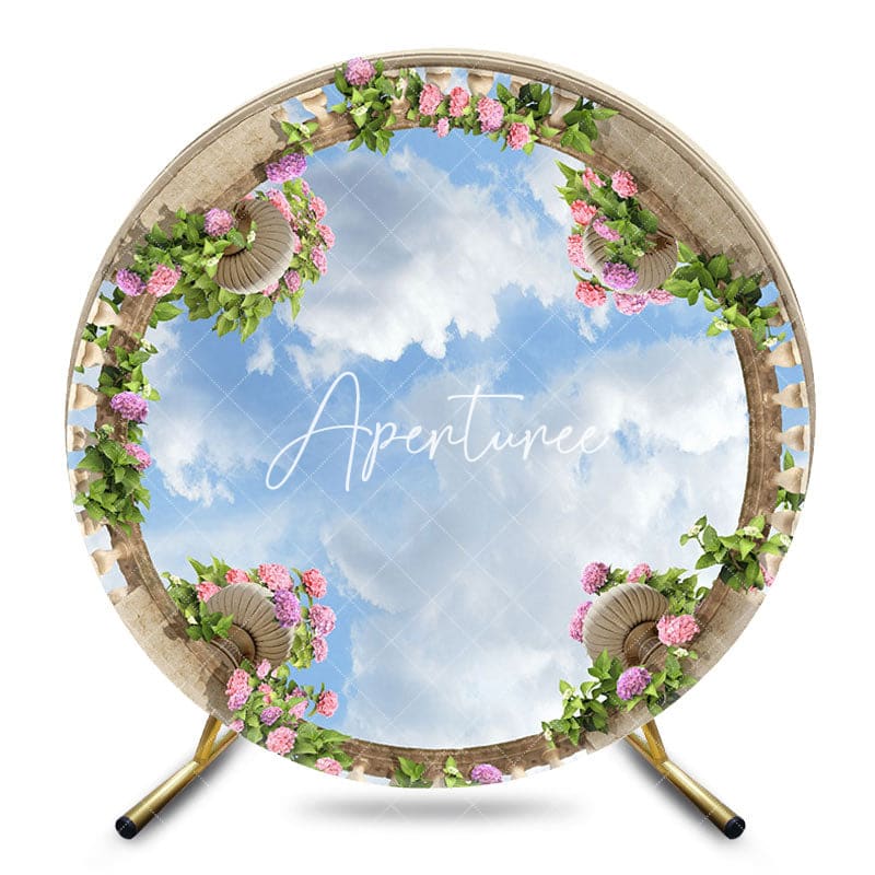 Aperturee - Aperturee Looking Up Garden View Blue Sky Cloud Round Backdrop