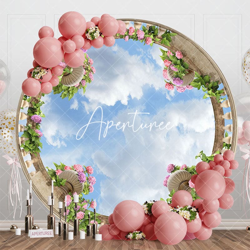 Aperturee - Aperturee Looking Up Garden View Blue Sky Cloud Round Backdrop