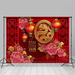 Aperturee - Aperturee Lotus Red Festive Happy Chinese New Year Backdrop