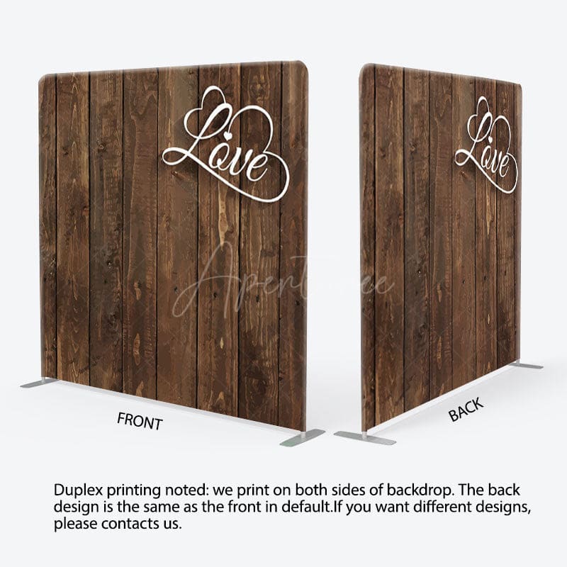 Aperturee - Aperturee Love Dark Brown Wood Wall Fabric Photo Backdrop Cover