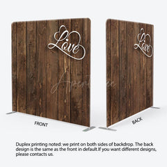 Aperturee - Aperturee Love Dark Brown Wood Wall Fabric Photo Backdrop Cover