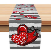 Aperturee - Aperturee Love Grey Stripe Heart Valentines Day Table Runner