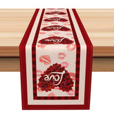Aperturee - Aperturee Love Heart Rose Lip Print Valentines Day Table Runner