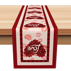 Aperturee - Aperturee Love Heart Rose Lip Print Valentines Day Table Runner
