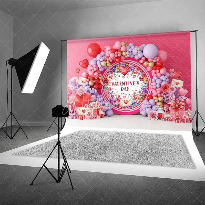 Aperturee - Aperturee Love Letter Valentine Day Backdrop Floral Wreath Envelopes Balloon Garland Background Romantic Photography Decor
