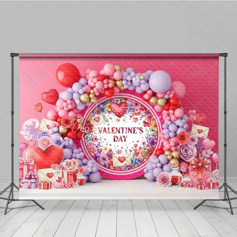 Aperturee - Aperturee Love Letter Valentine Day Backdrop Floral Wreath Envelopes Balloon Garland Background Romantic Photography Decor