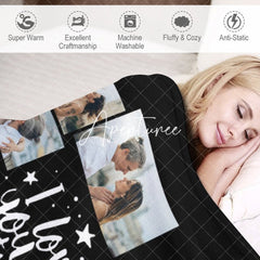 Aperturee - Aperturee Love You To The Moon Back Black Custom Photo Blanket
