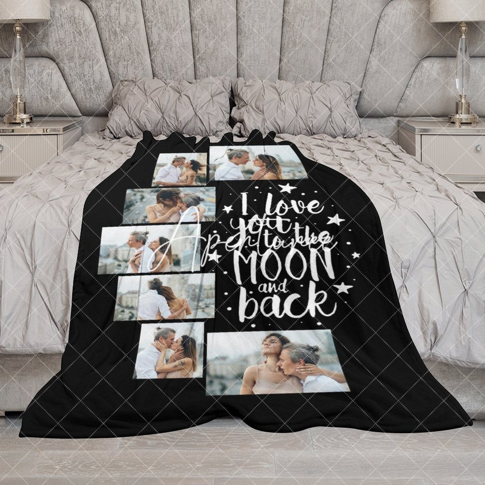 Aperturee - Aperturee Love You To The Moon Back Black Custom Photo Blanket